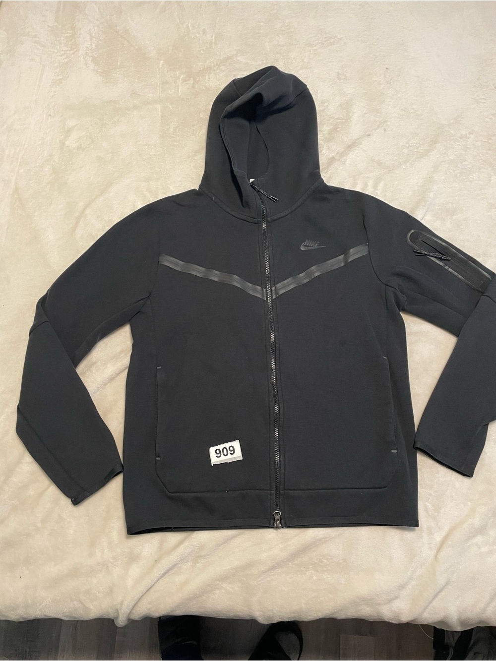 Nike Black Hooded Zip Jacket with Chest Chevron
